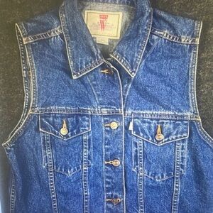 Vtg 90s Levi’s Women’s Blue Denim Trucker Vest Jean Sleeveless Jacket Size L